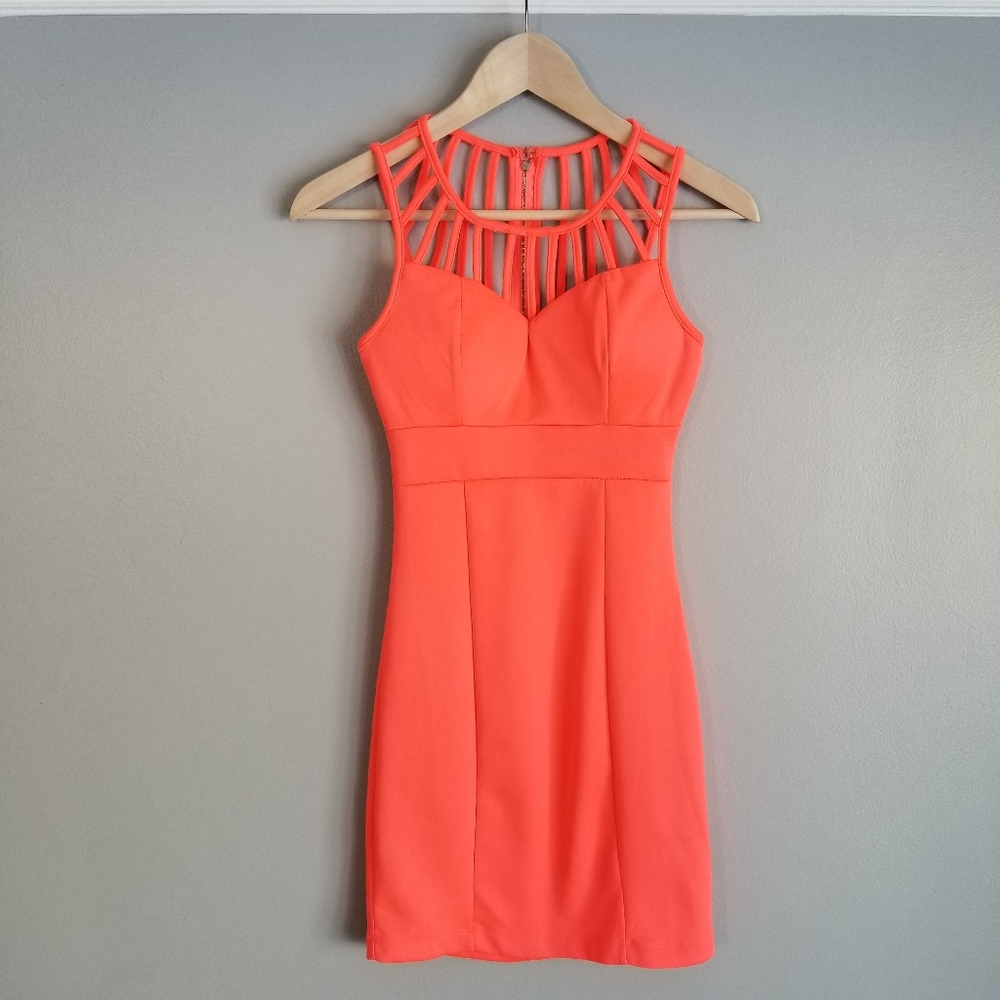 Bright Coral Charlotte Russe Bodycon Dress